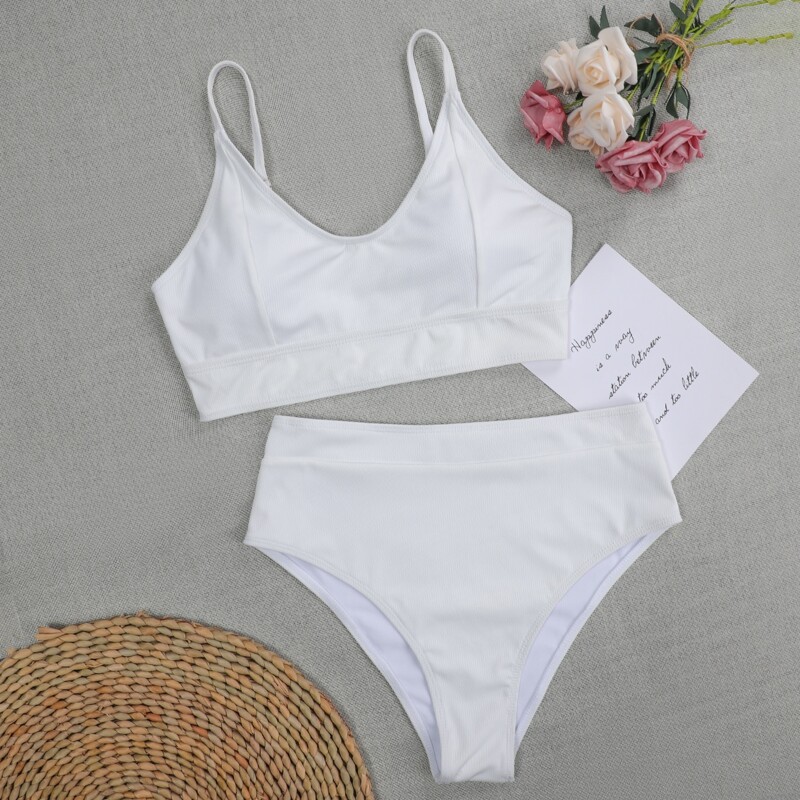 

Rib High Waisted Bikini Swimsuit, White