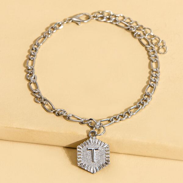 

Letter Decor Chain Anklet, Silver