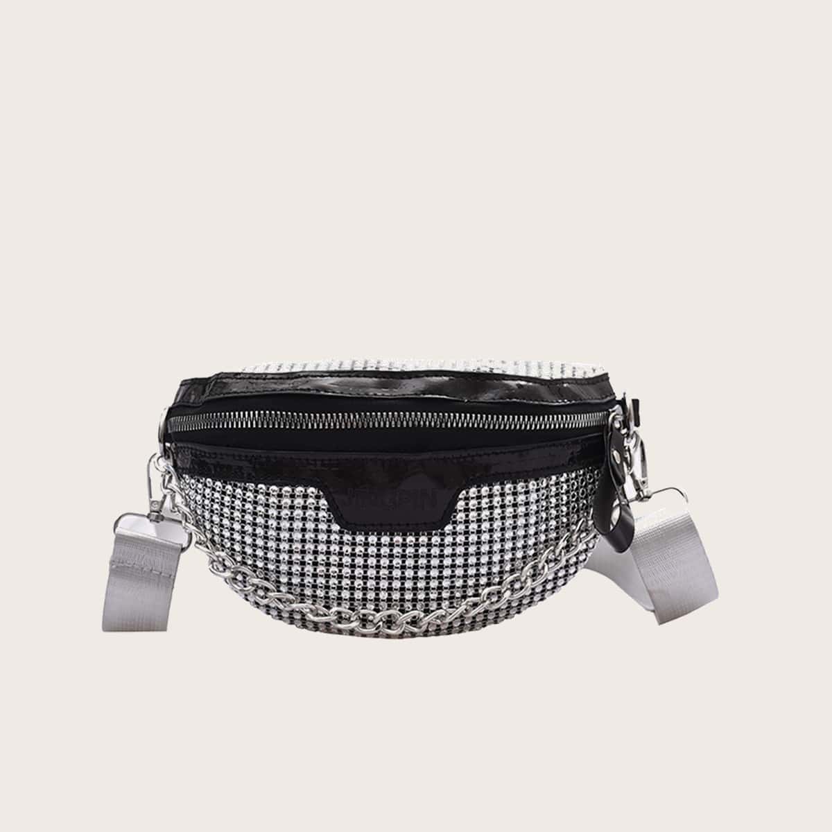 

Rhinestone Chain Fanny Pack, Silver