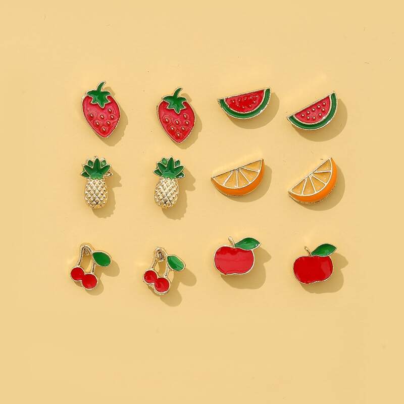 

6pairs Fruit Shaped Stud Earrings, Multicolor