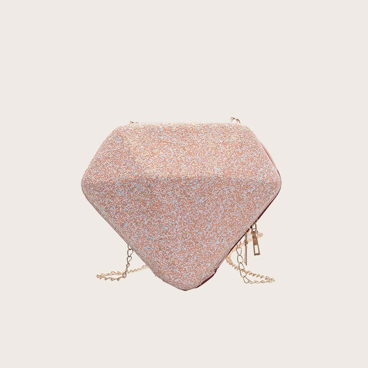 

Sequin Diamond Shaped Crossbody Bag, Baby pink