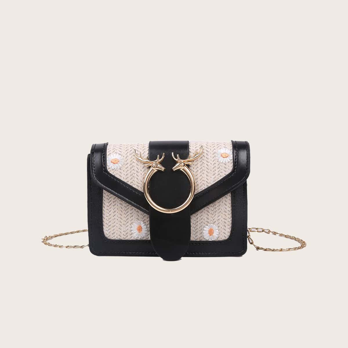 

Daisy Straw Chain Crossbody Bag, Multicolor