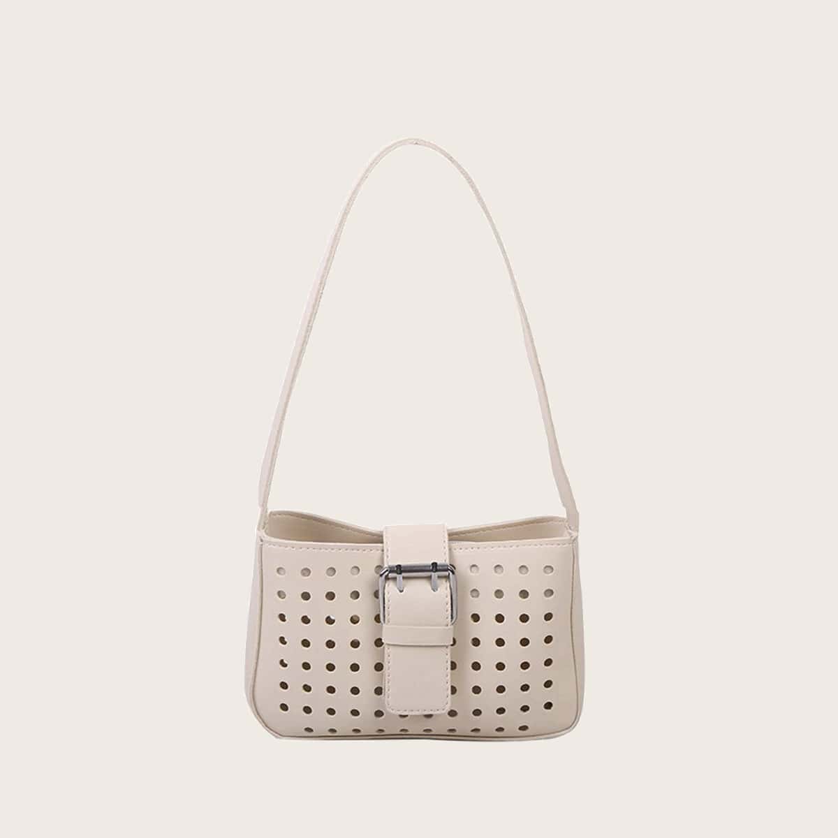 

Hollow Out Buckle Baguette Bag, Beige pastel