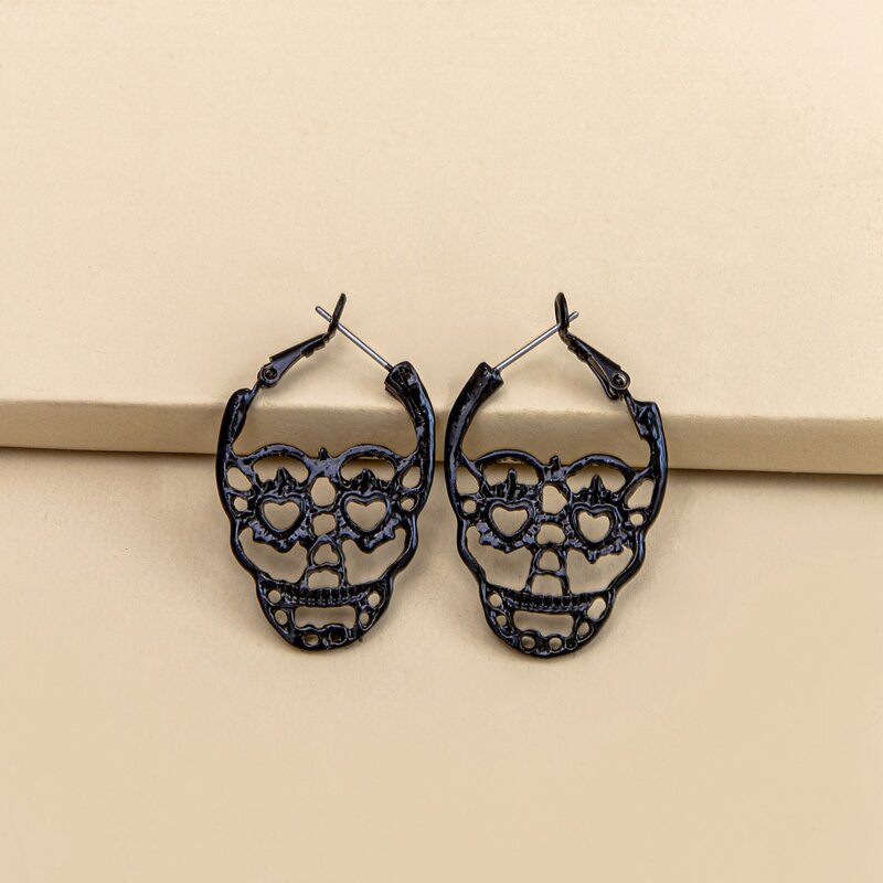 

Hollow Out Skull Design Stud Earrings, Black