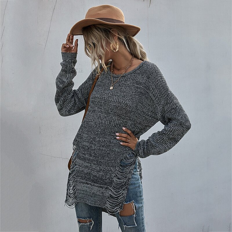 

Ripped High Low Oversized Sweater, Dark grey