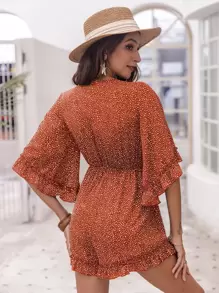 Breezaya 荷葉邊繫帶斑點連身短褲 - 亮橙色 - 查看 2