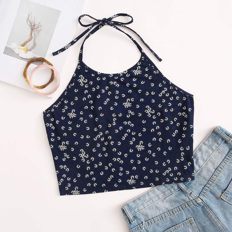 

Ditsy Floral Halter Top, Navy blue