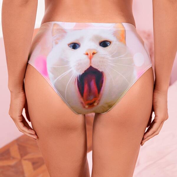 

Cat Print Panty, White