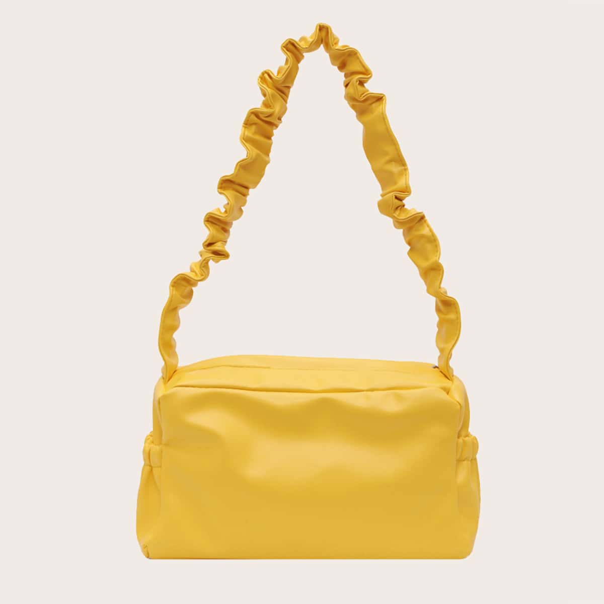 

Solid Ruched Strap Baguette Bag, Yellow