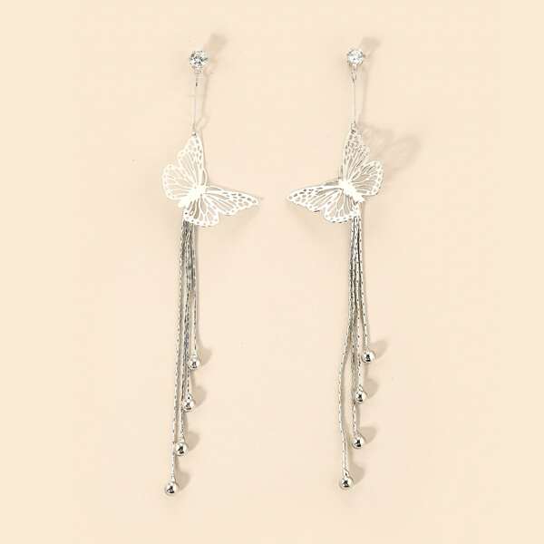 

Hollow Out Butterfly Drop Earrings, Silver