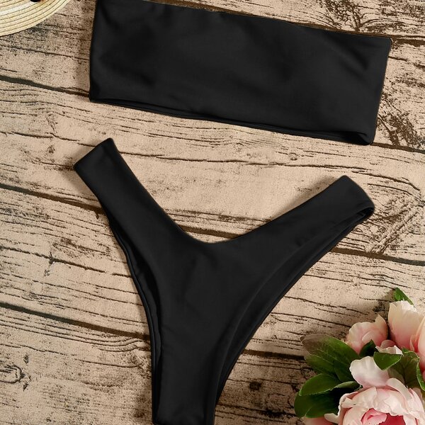 

Bandeau High Cut Bikini Swimsuit, Black