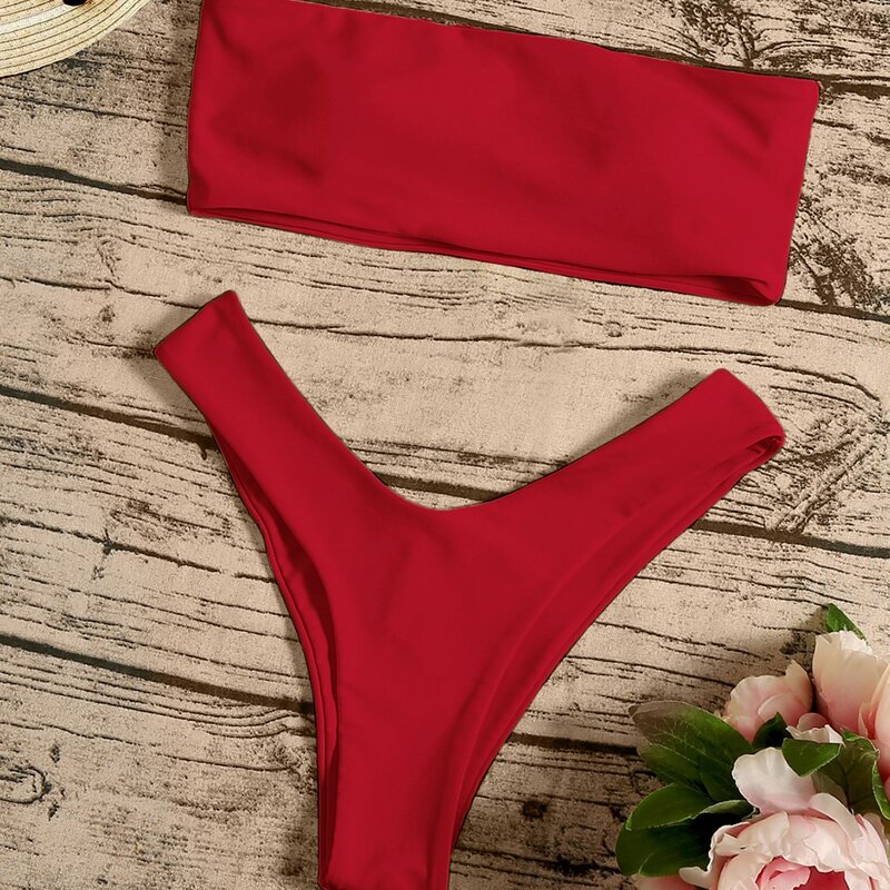 

Bandeau High Cut Bikini Swimsuit, Red