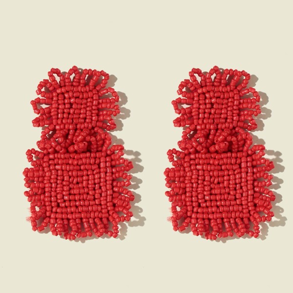 

Beaded Geometric Shaped Earrings, Red