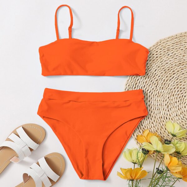 

Solid High Waisted Bikini Swimsuit, Orange bright
