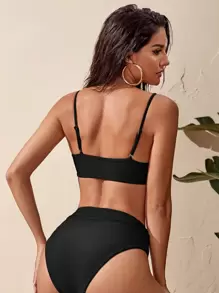 SHEIN Swim Summer Beach Solid High Waisted Bikini Set - Black - View 2