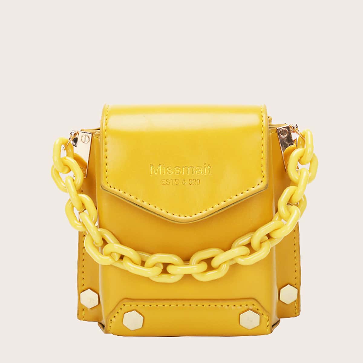 

Studded Chain Satchel Bag, Yellow bright