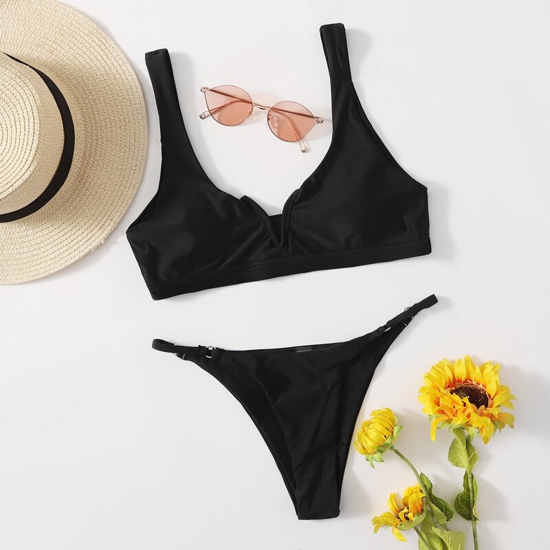 

V Wired Tanga Bikini Swimsuit, Black