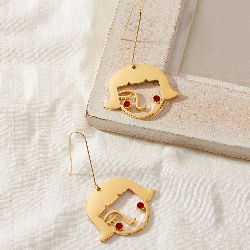 

Abstract Face Drop Earrings, Gold