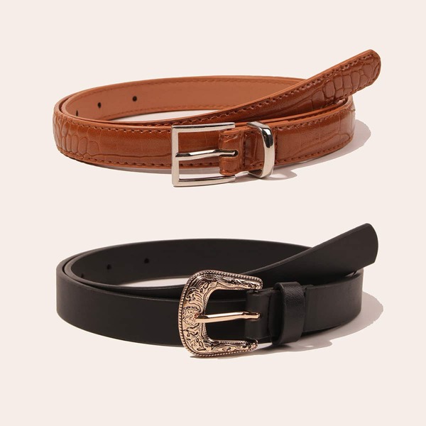

2pcs Croc Embossed Belt, Multicolor