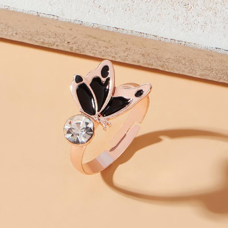 

Rhinestone Butterfly Ring, Gold