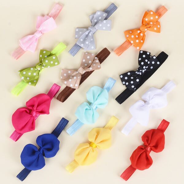 

12pcs Baby Bow Decor Headband, Multicolor