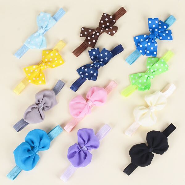 

12pcs Baby Bow Decor Headband, Multicolor