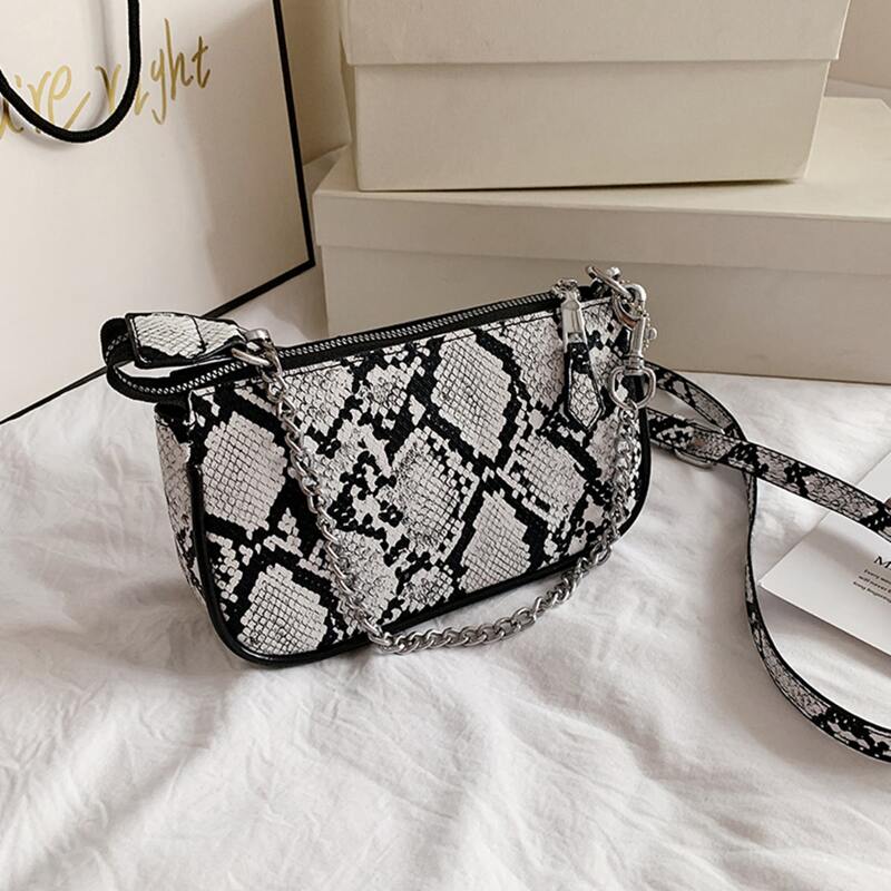 

Snakeskin Chain Baguette Bag, Multicolor