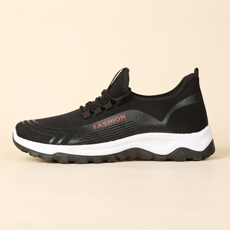 

Guys Lace Up Decor Letter Graphic Knit Sneakers, Black
