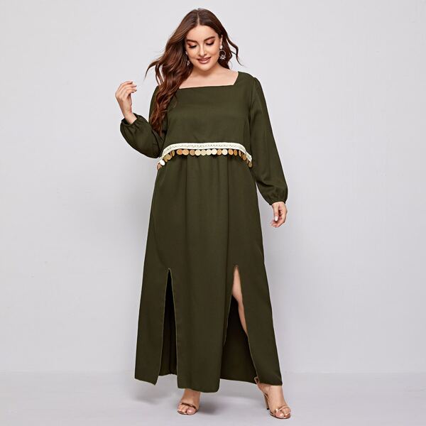 

Plus Contrast Sequin Split Side Smock Dress, Army green