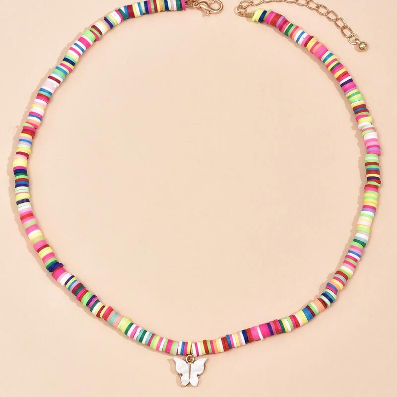 

Butterfly Charm Beaded Necklace, Multicolor