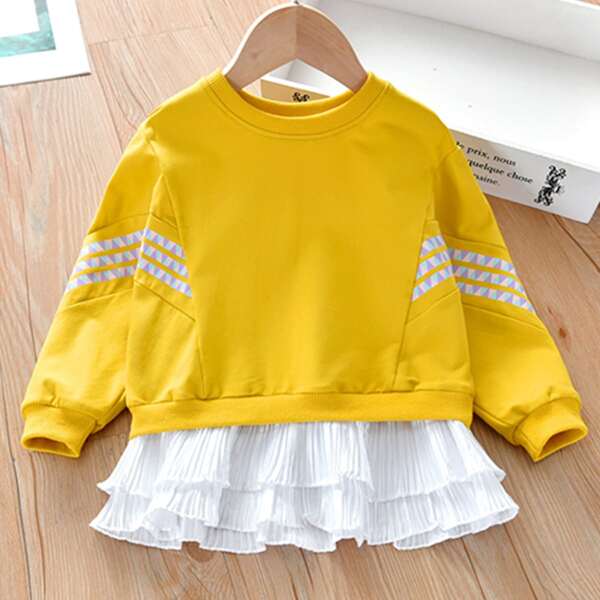 

Toddler Girls Striped Sleeve Layered Ruffle Hem Sweatshirt, Yellow bright