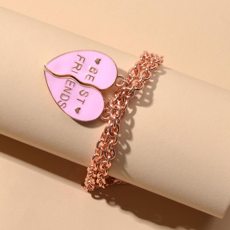 

2pcs Heart Charm Chain Bracelet, Gold