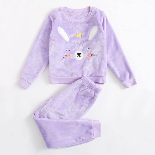 

Girls Cartoon Graphic Flannel Pants PJ Set, Lilac purple