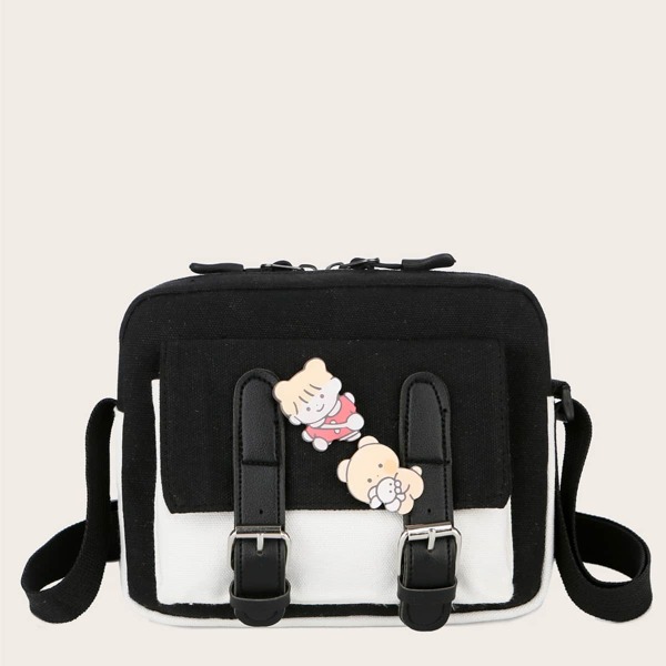 

Buckle Design Crossbody Bag, Black and white