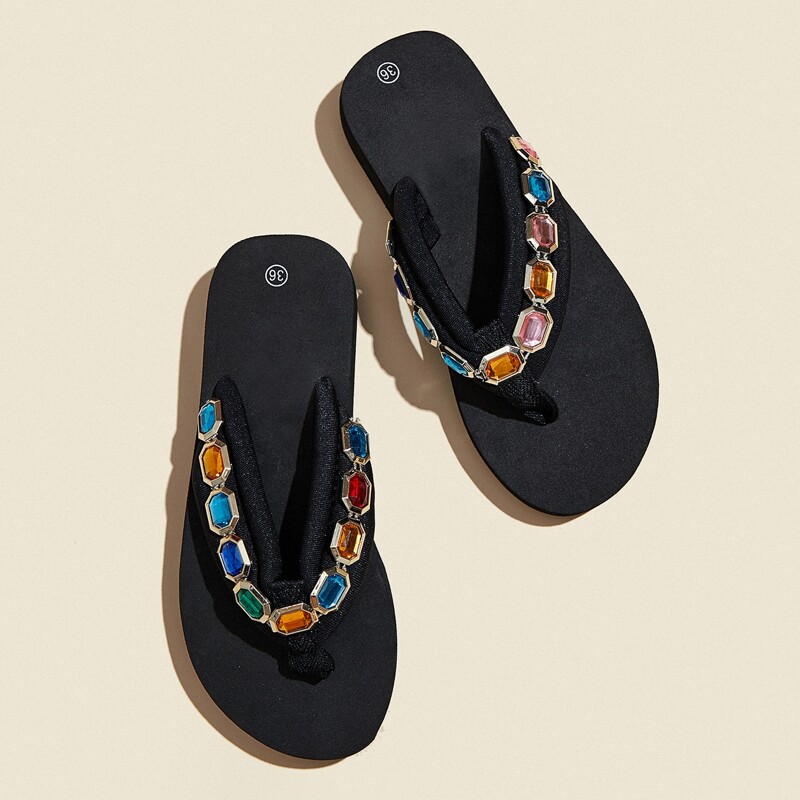 

Jewelled Toe Post Slippers, Multicolor