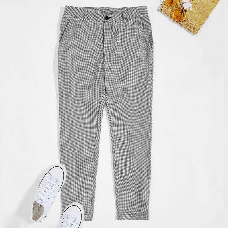 

Guys Slant Pocket Gingham Pants, Black and white