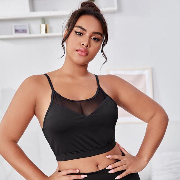 

Plus Mesh Insert Sports Bra, Black