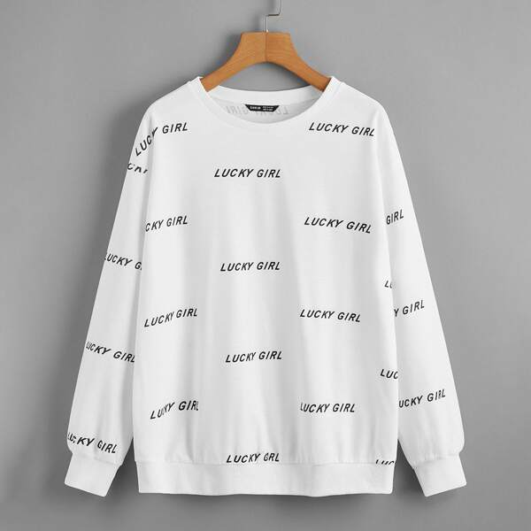 

Drop Shoulder Letter Graphic Pullover, White