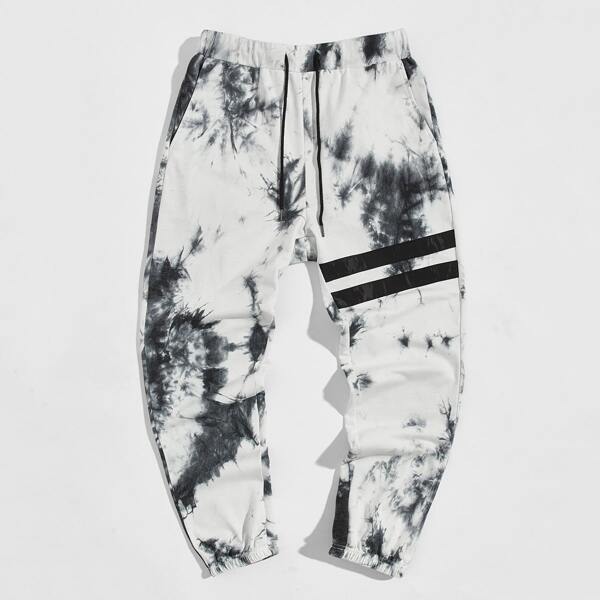 

Men Patched Detail Tie Dye Sweatpants, Black and white