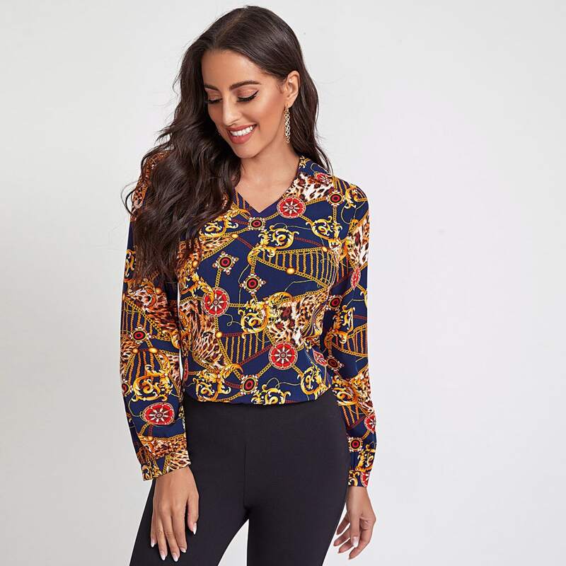 

Leopard & Chain Print Blouse, Multicolor