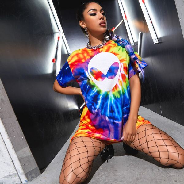 

Alien and Tie Dye Tee Dress, Multicolor