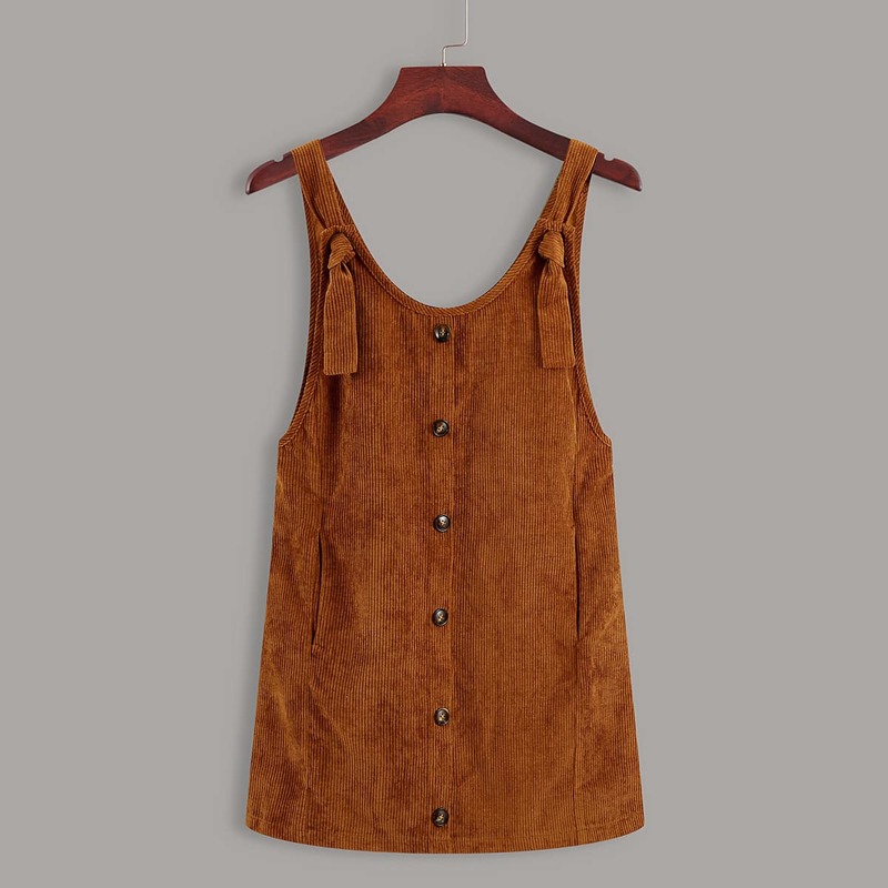 

Button Through Corduroy Overall Dress, Brown