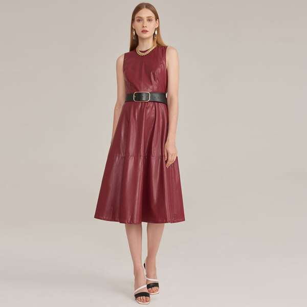 

PU LEATHER SLEEVELESS DRESS WITHOUT BELT, Maroon