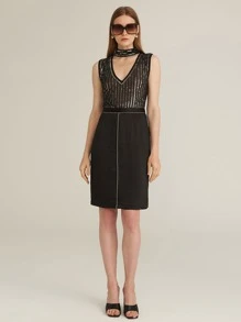 MOTF PREMIUM SEQUIN SHEER KEYHOLE NECK BODYSUIT - Black - View 4