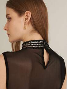 MOTF PREMIUM SEQUIN SHEER KEYHOLE NECK BODYSUIT - Black - View 8