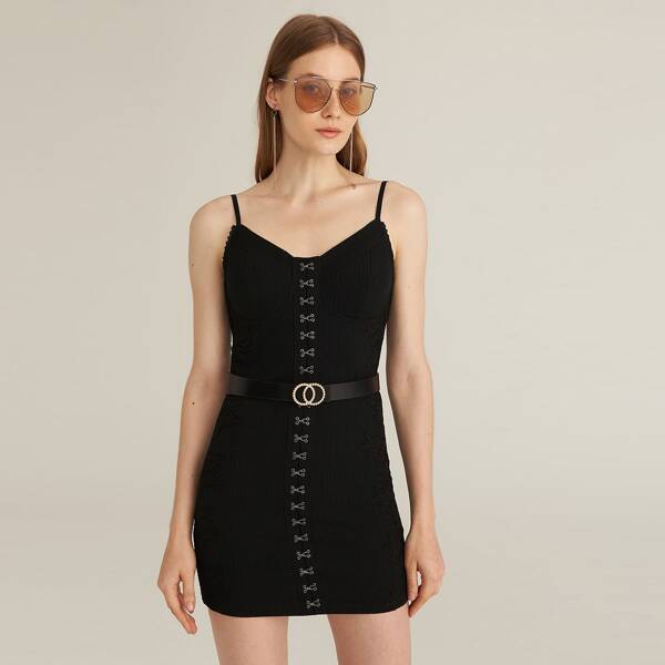 

RIBBED HOOK & EYE BODYCON DRESS WITHOUT BELT, Black