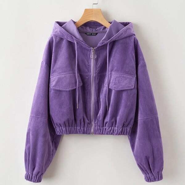 

O-ring Zip Up Corduroy Hooded Jacket, Violet purple