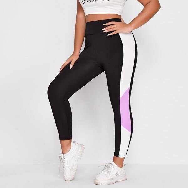 

Plus Contrast Sideseam Wideband Waist Leggings, Black