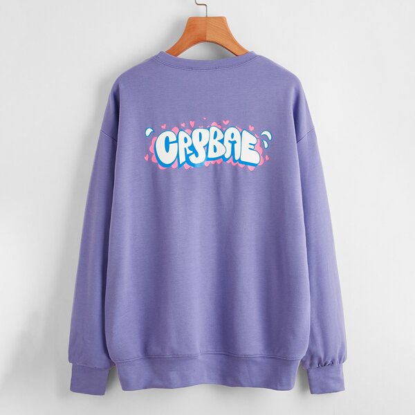 

Drop Shoulder Letter Graphic Pullover, Violet purple
