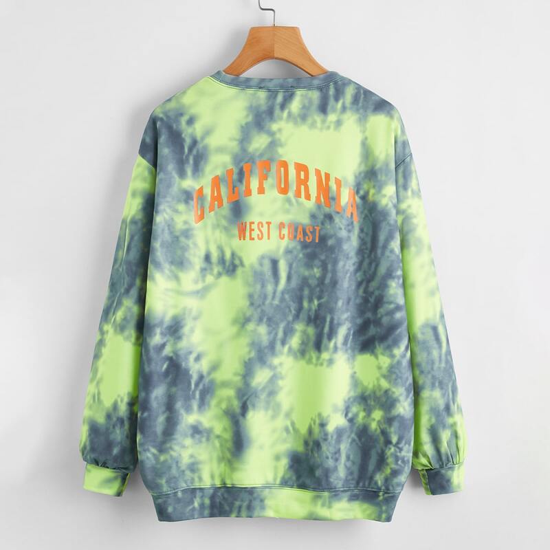 

Drop Shoulder Tie Dye Slogan Graphic Pullover, Multicolor
